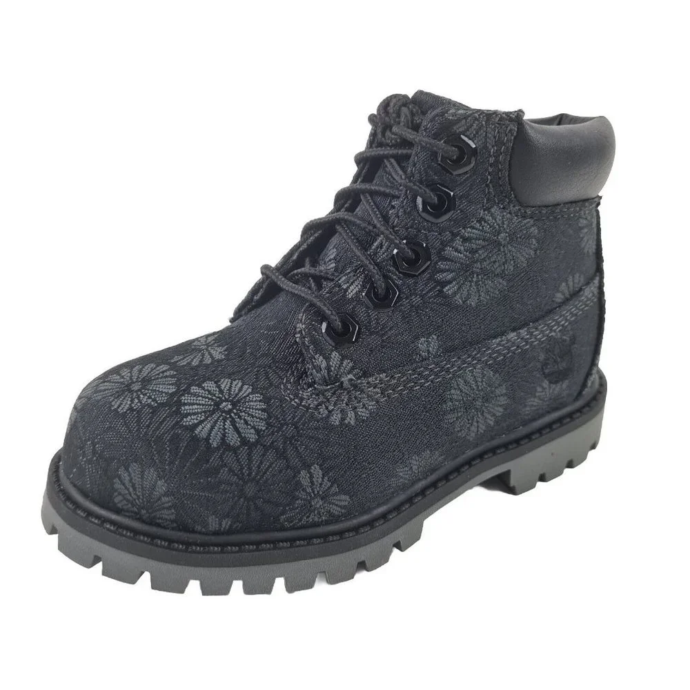 Timberland 6 IN Classic Toddler Boots Black Floral Leather - Picture 12 of 12